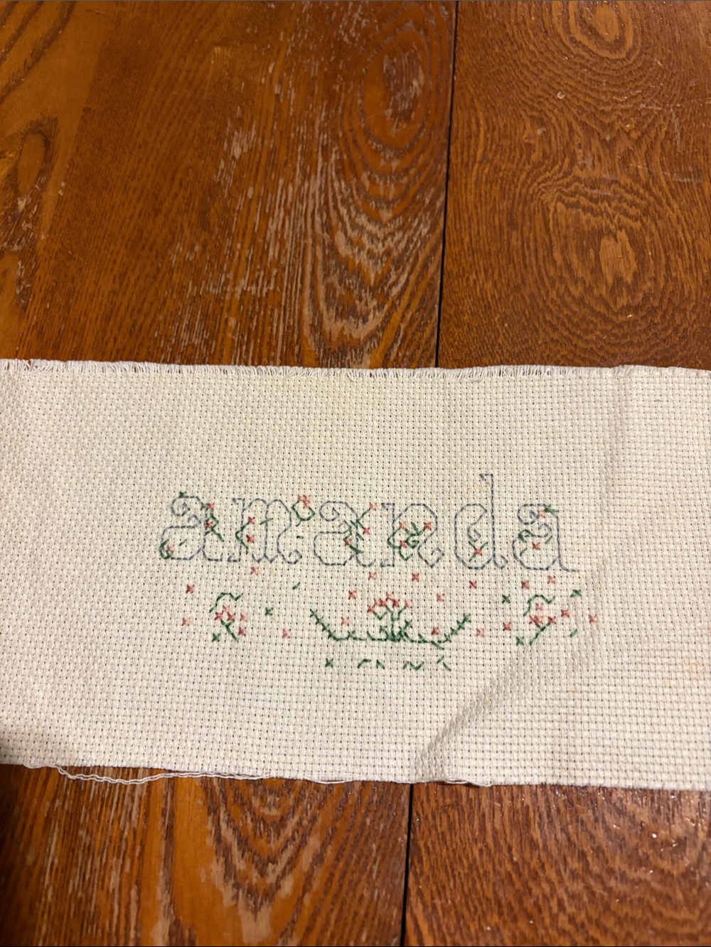 Gen X ers 👀 Hand-Embroidered 'amanda' Cross Stitch Panel in Cream